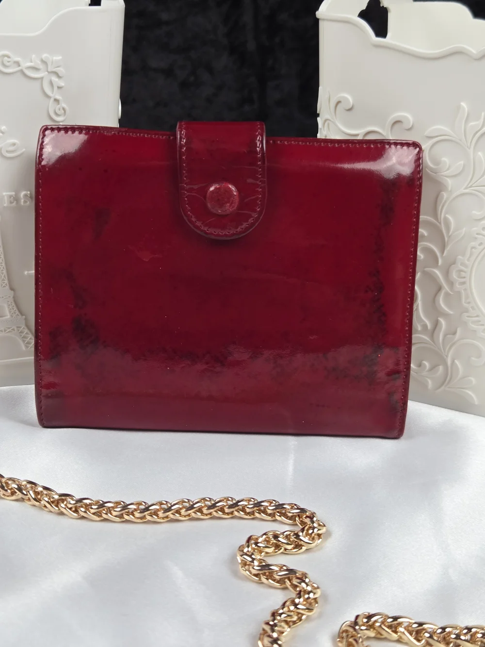 Vintage Chanel Red Patent Leather Oversized CC Kiss Lock Wallet